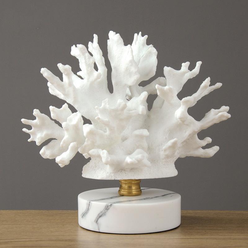 Creativity Resin Artificial Coral Artificial Coral Handcrafted Furnishings White Marble Base Home Decoration Simulation Animal