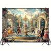 Elegant Rococo Garden Tapestry, 18th-Century Musicians Performing in a Flower-Filled Palace Courtyard, Ornate Vintage Wall Art