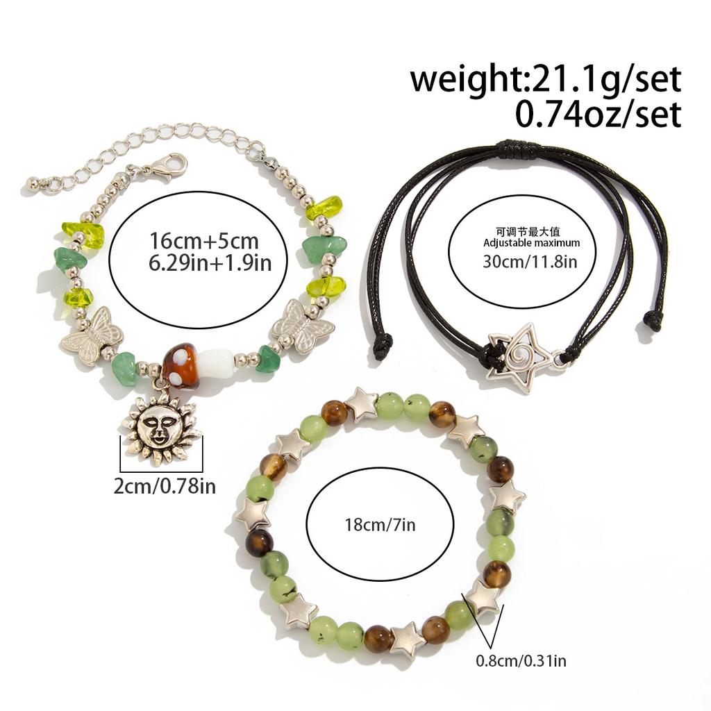 Boho Bransoletka z Kamiennych Koralików Słońce dla Kobiet Biżuteria Wakacyjna Prezent Spiralny Design Motyl Wielowarstwowa Zawieszka Gwiazda Etniczny Styl Bransoletka Tkana Bransoletka