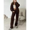 New Women's Fashion Casual Set: Solid Color Long-sleeved Sweatshirt, Zipper Trousers, Two-piece Set