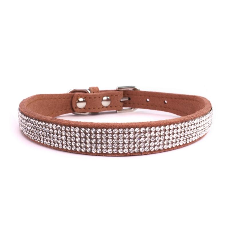 Rhinestones Dog Collar Cute Dazzling Sparkling Soft Suede- Leather Dog for Cat Rhinestones Collar Crystal-DiamondP