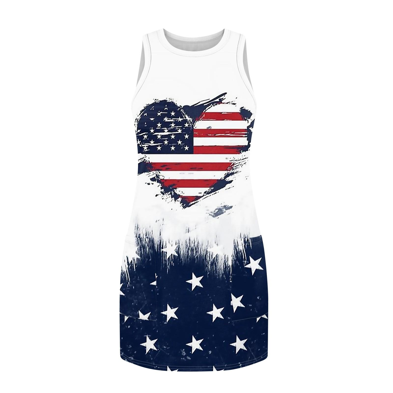 Женская мода Повседневные платья без рукавов Платья с принтом ко Дню независимости — фото 4