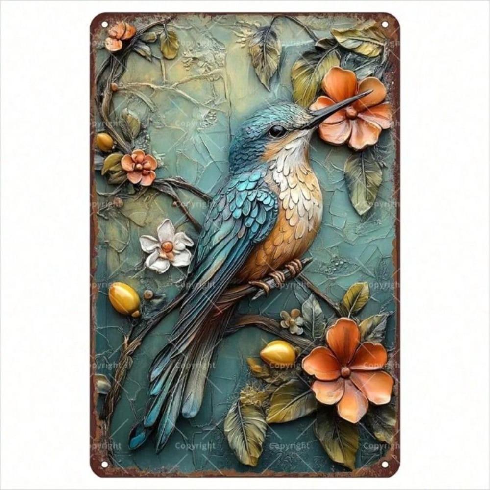 3D Metal Wall Art Vintage Bird Flower Branch Home Garden Decor Sign