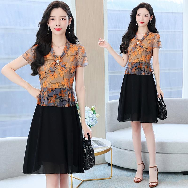 Elegant Summer Short-Sleeved Dress for Middle-Aged Women - Perfect for Mother's Day
