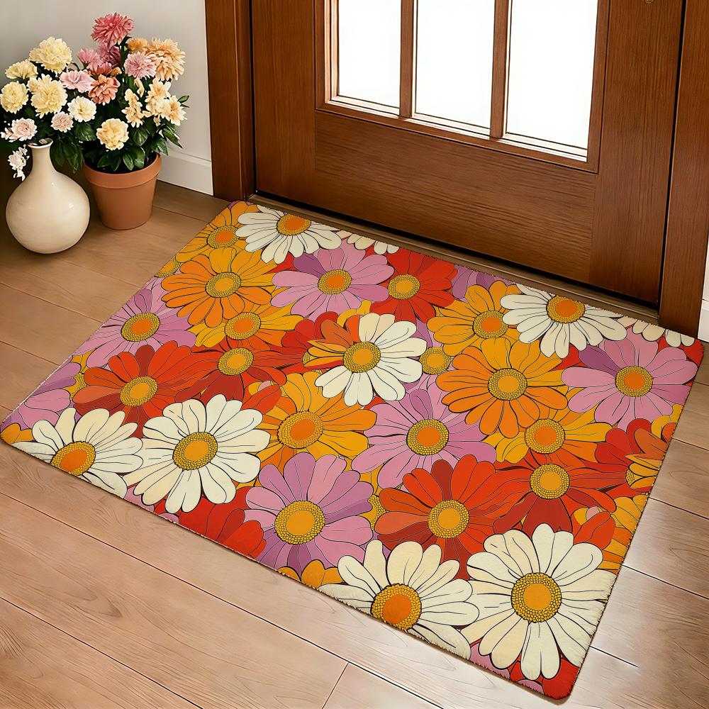 Groovy Flowers Floor Mat Cozy Flannel Soft Thick Non-Slip Mat For Living Room Bedroom Kitchen Decor Rugs