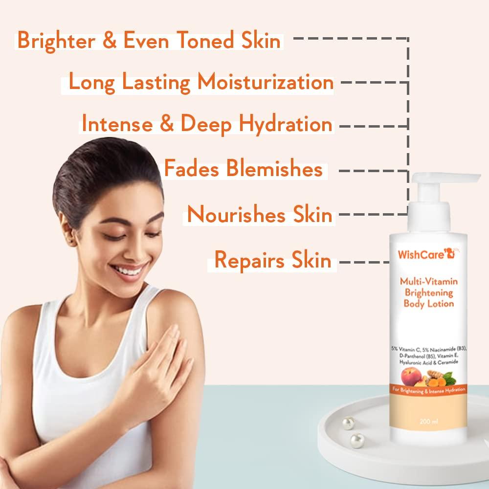 WishCare Multi-Vitamin Brightening Body Lotion 200 Ml for Men & Women Hydrating Skin Care
