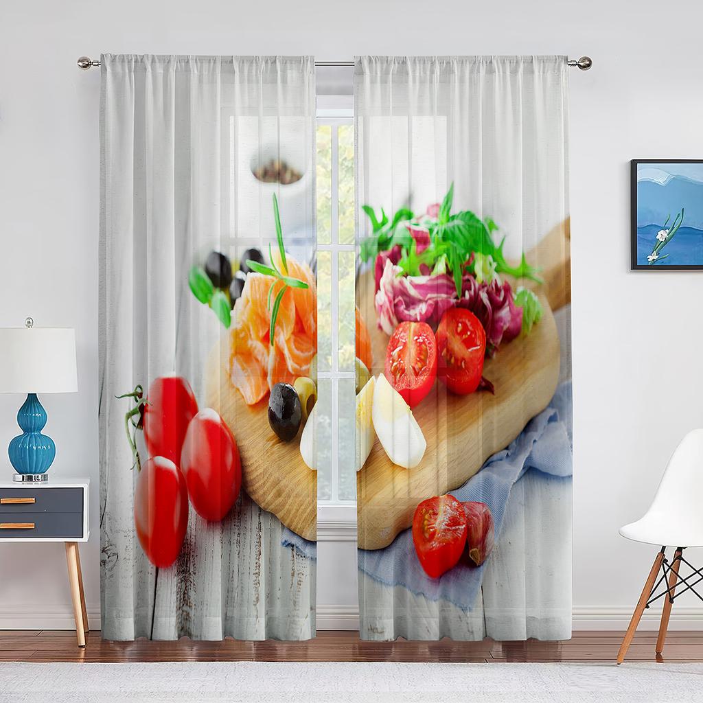Fruits Colorful Food Pattern Sheer Curtain for Living Room Voile for Window Blinds Bedroom Decor Tulle Drape Kitchen Curtains