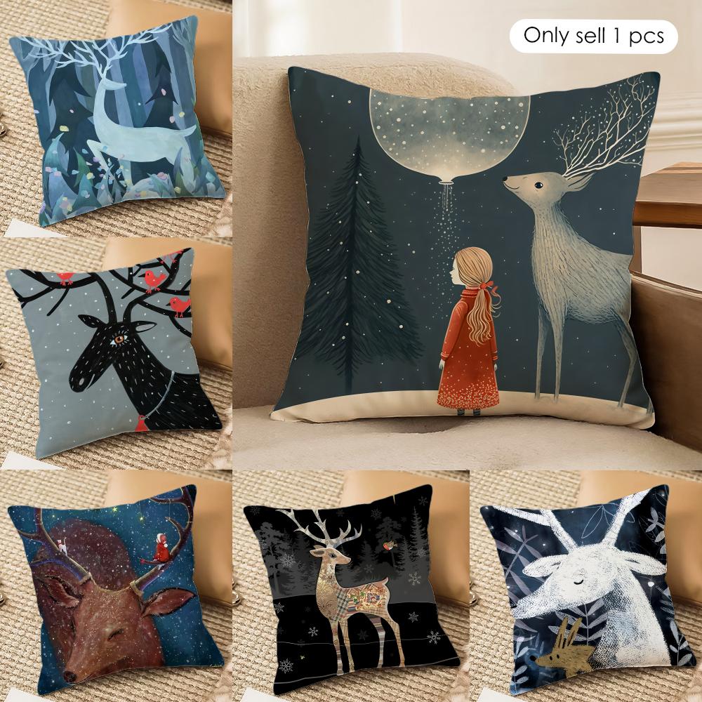 Deer Cartoon Cartoon Cute Cushion Cover Silky Short Plush Invisible Zipper Dustproof Sofa Pillow Case For Home Decor