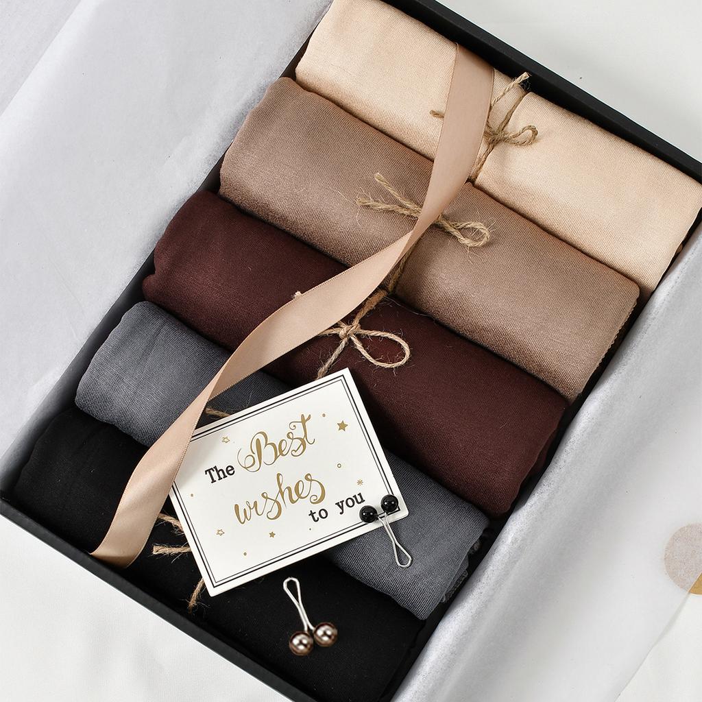 Ramadan Modal Chiffon Baumwoll-Hijab-Schal-Set, muslimisches Kopftuch mit Box, gemischtes Hijab-Stirnband, Kopftuch, weibliches Foulard-Hijab-Geschenk