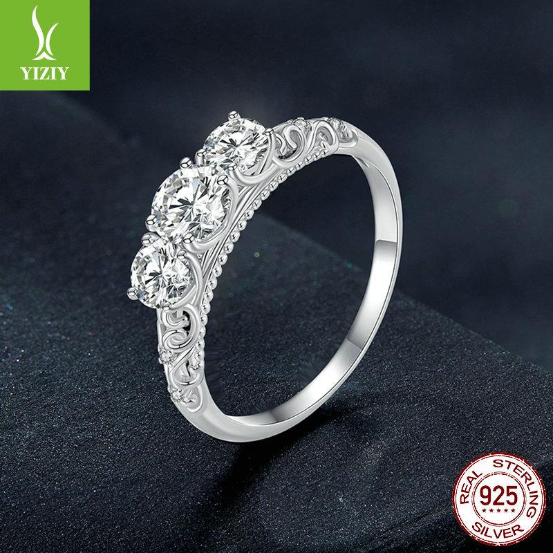 S925 Silver Luxury Mozzarella Diamond Ring, French Classical Pattern Platinum-Plated Ring Jewelry