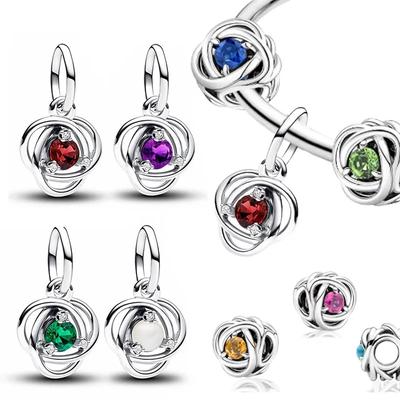 Copper Twelve Month Birthstone Heart Eternity Charms Beads Pendant Fit Original Bracelet For Women Fine Jewelry