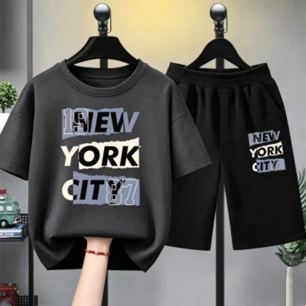 Personalized Cartoon Letter Printed Men's T-shirt and Shorts 2 Piece Set Summer Casual Outfit for Men's and Women's T-shirt Set
