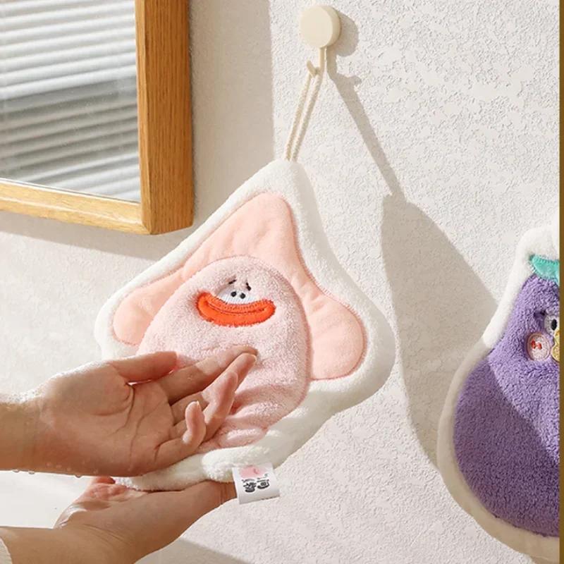 Cute Hanging Towel Bathing Hand Cloth Coral Fleece Handkerchiefs Absorbent Wipe Thick Fleece Kitchen Household Cleaning Cloths
