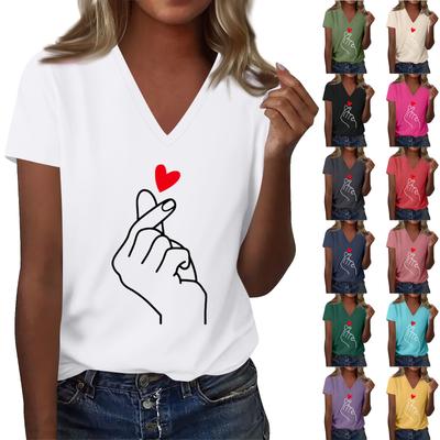 Women's Casual Floral Print Short Sleeved T-shirt With V Neck  Top