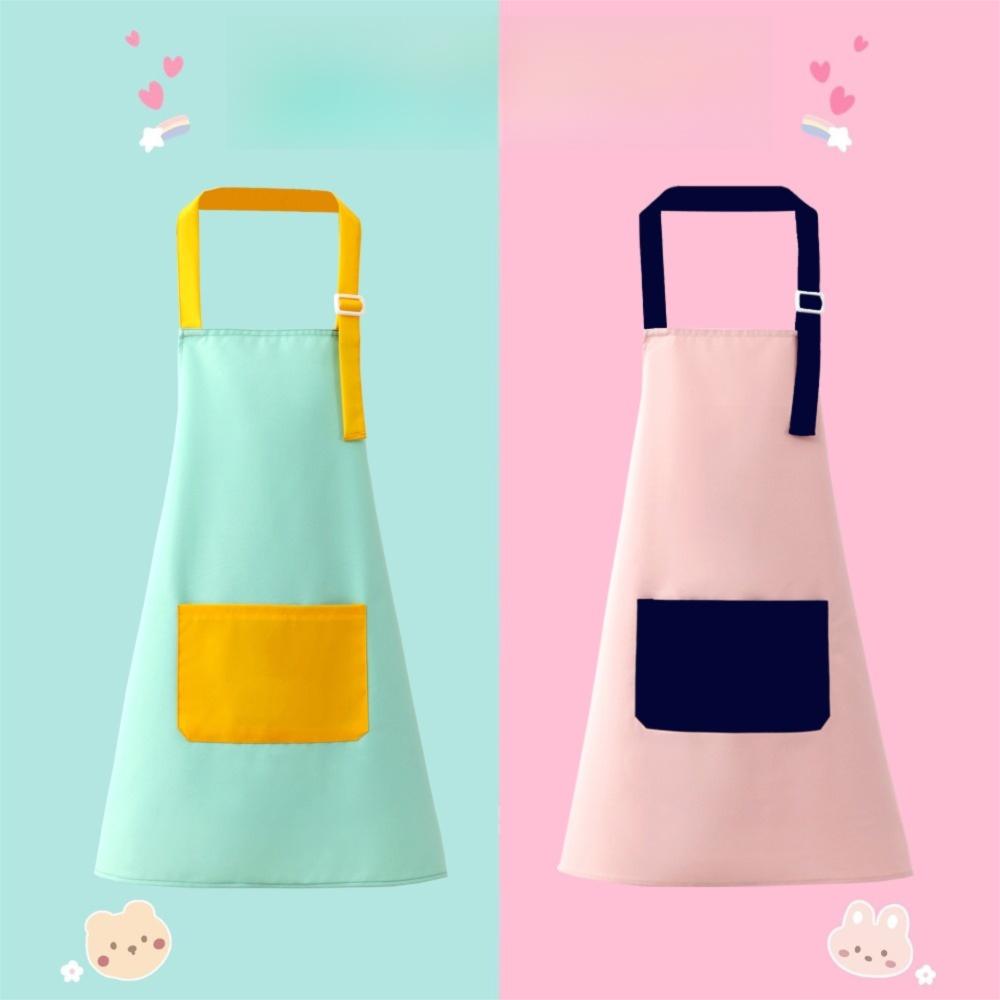 Cartoon Kids Apron Solid Color Chef's Uniform New Children's Bib Cooking