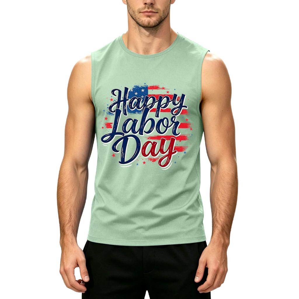 Men's Sleeveless Casual Tank Top Labor Day Graphic Print Muscle Shirt Lightweight Summer Workout Tee