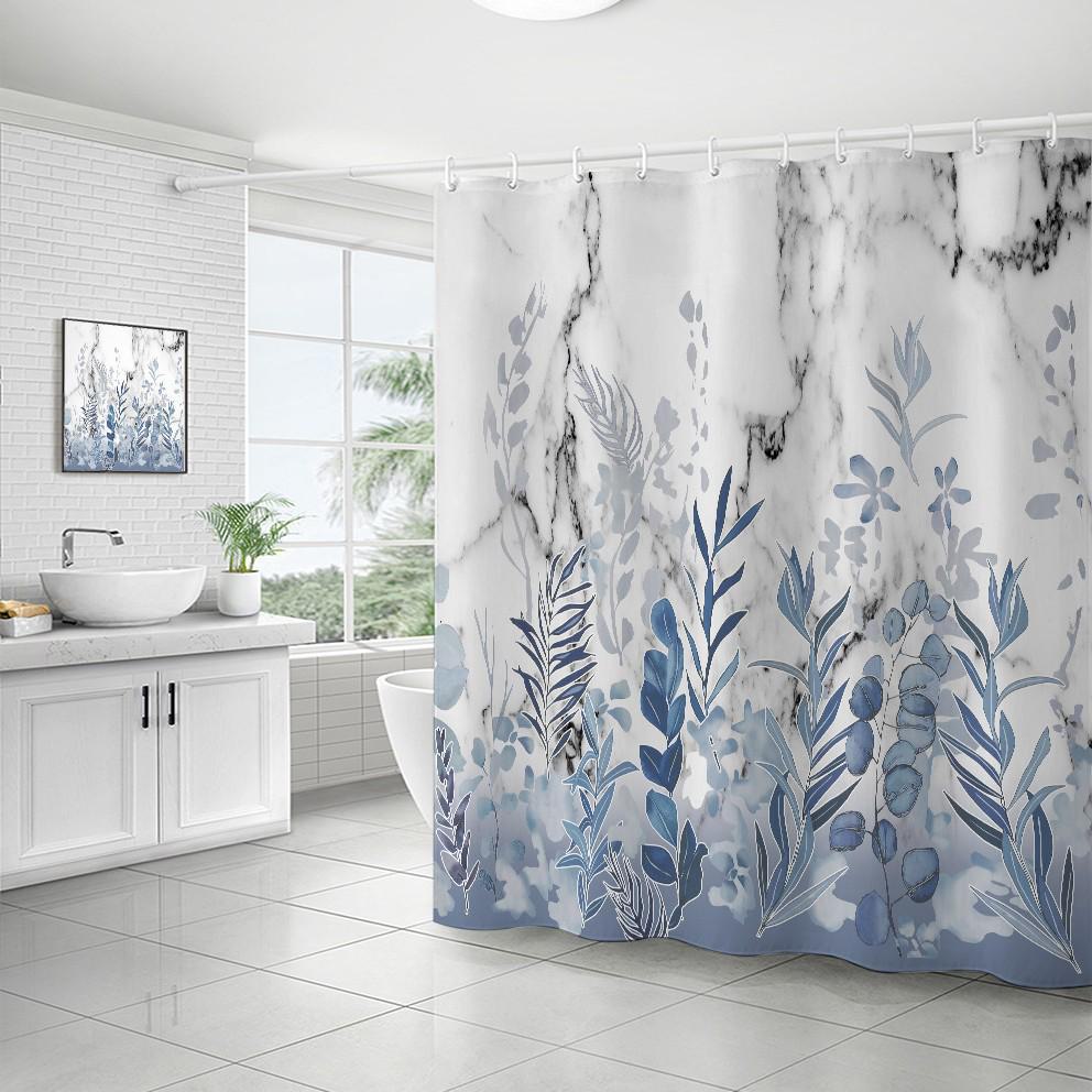 

Водонепроницаемая занавеска для душа с изображением растений из мрамора, напечатанная на 3D-принтере, устойчивая к плесени, не требующая проколов для ванной комнаты. xf29; 150*180
