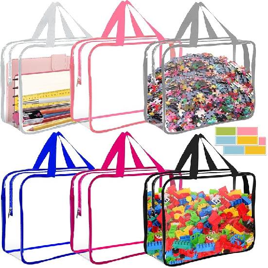 AOBOPLE 6 Pack Toy Storage Bags Clear Zipper PVC Toy Organizer Bags with Labels for Travel Organizer Building Blocks Puzzle6 Colors 1188639in 8970₽