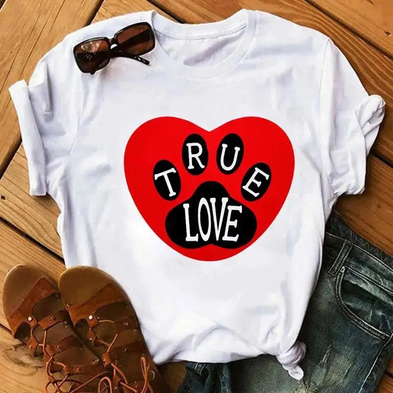 Cartoon Colorful Heart Dog Paw Graphic Print Unisex T Shirt 90s Fashion Casual Women Unisex Short Sleeve Plus Size Unisex T Shirt Unisex