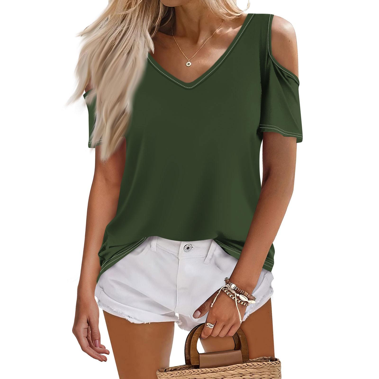 

Женская летняя модная повседневная однотонная футболка с v-образным вырезом и коротким рукавом, топ XXXL