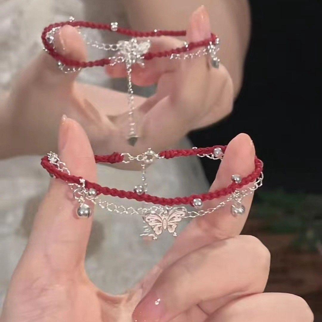 

Miaojiang Chinese-style girl red rope butterfly bell bracelet natal high-end exquisite hand rope handwoven jewelry