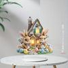 2D Flat Easter Charming Rabbit House Acrylic Decoration, Bow Tied Bunnies & Colorful Eggs, Suitable for wall decoration, porch, room, villa, accents H