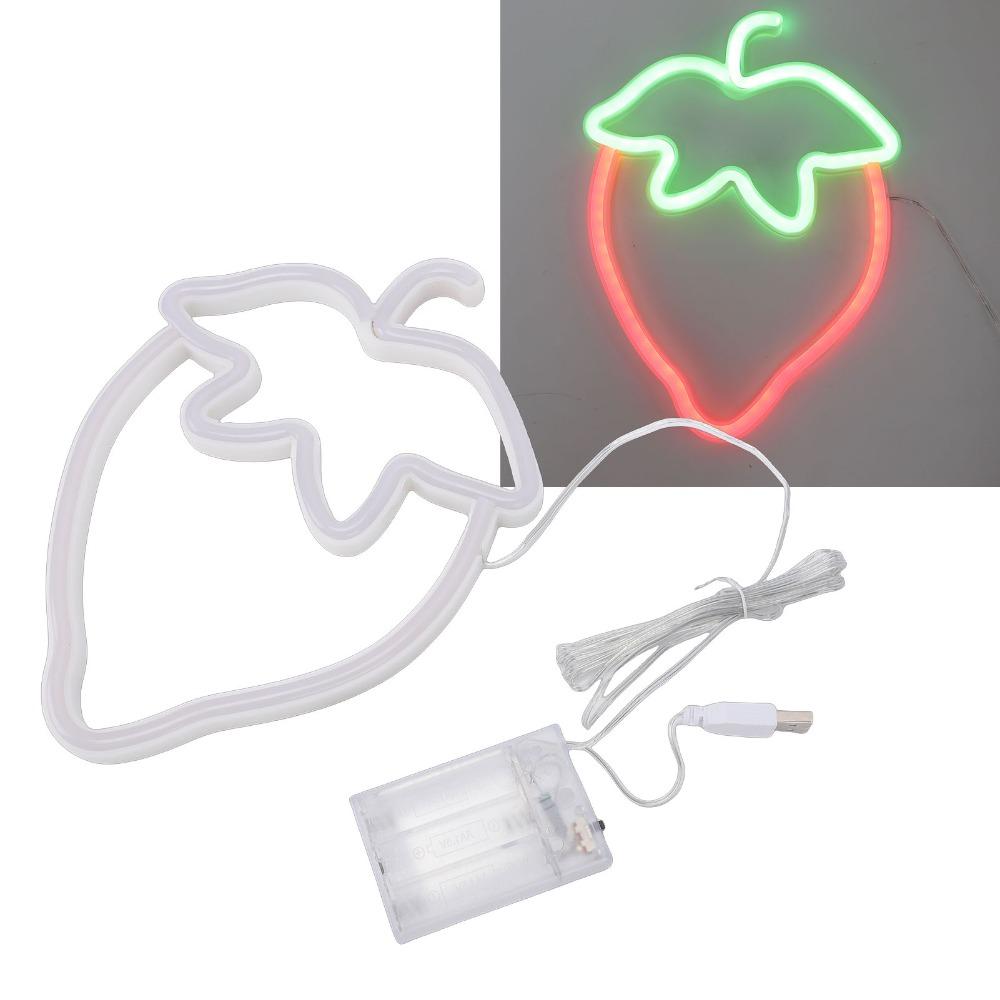 Red Green Light Neon Light USB Battery Powered Light Up Sign Portable Strawberry LED Sign  Wedding
