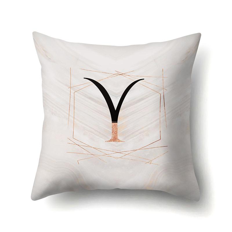 Polyester Pillow Case Black Gold Watercolor Home Furnishing 26 English Letters Printed Waist Cushion Sofa Pillow Case