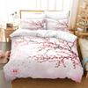 Ink Painting Duvet Cover Japanese Style Mount Fuji Comforter Cover Red Cherry Blossoms Print Bedding Set For Adults Teens Girls