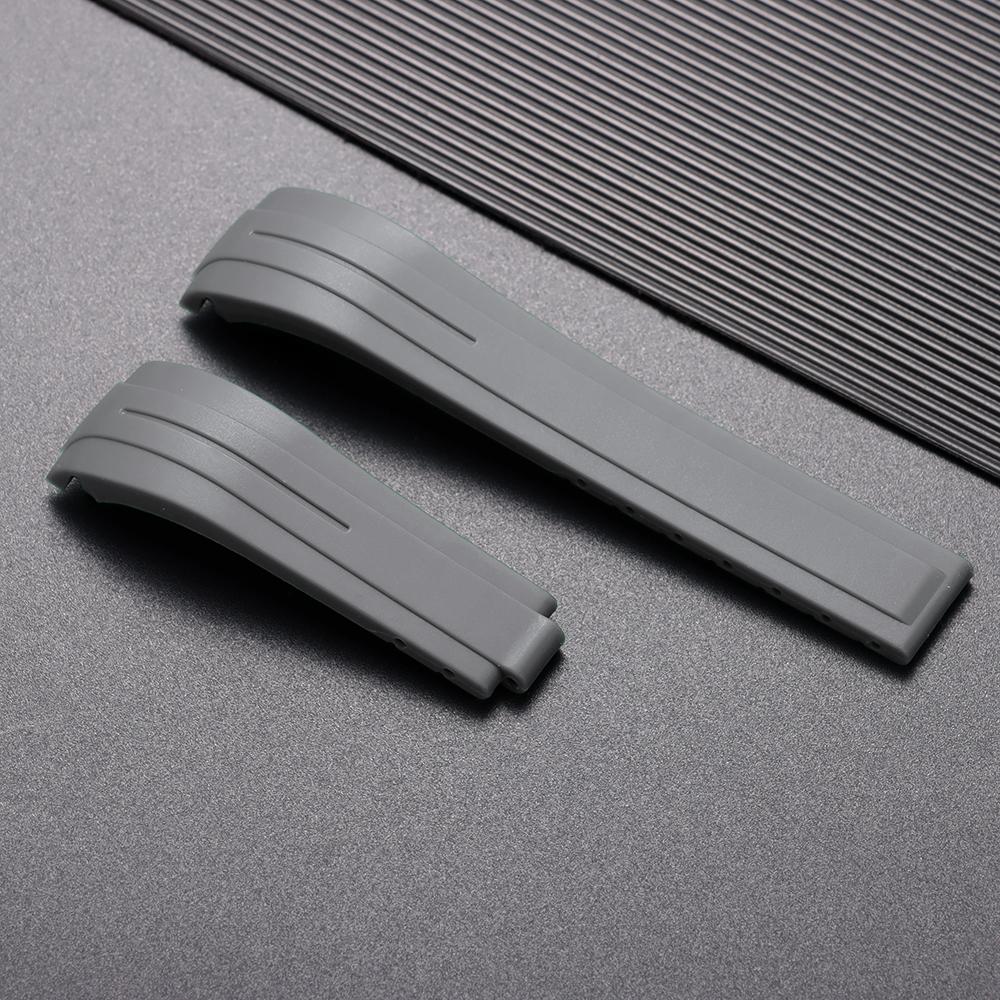 20 21 22mm Měkký silikonový řemínek Zakřivený gumový řemínek na hodinky pro Rolex Muži Ženy Sportovní náramek Skládací přezka Řemínek na zápěstí