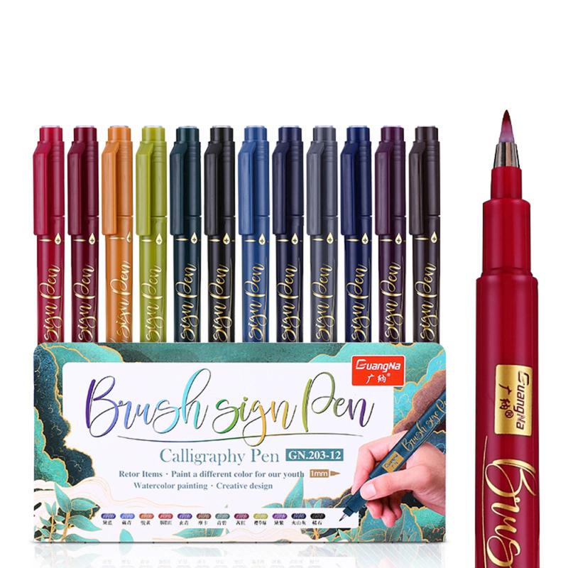 12 Pcs Soft pen point pen Calligraphy Sketch Brush Draw Hand Account Colour Pen