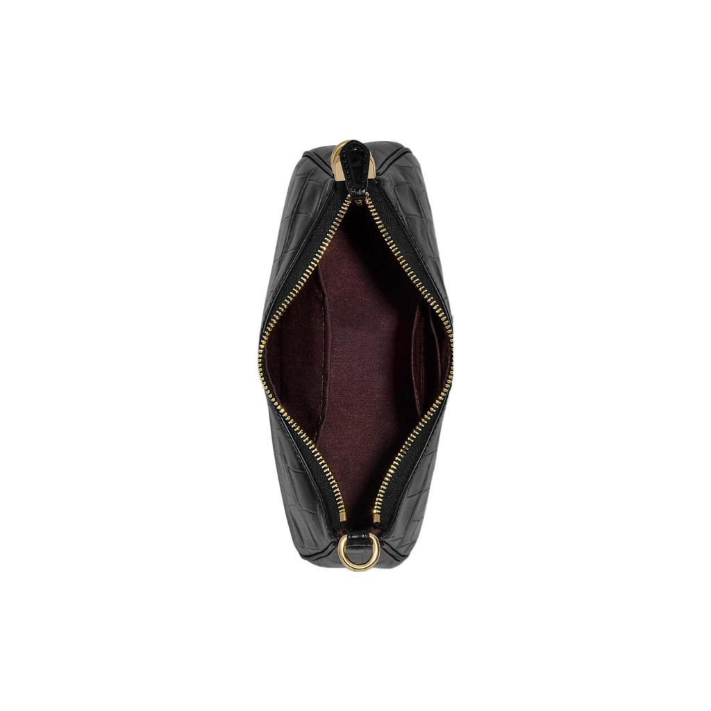 New COACH Teri Crocodile Pattern Embossed Leather Shoulder Bag, Handbag, Shoulder Bag Women's Solid Color Black CC322-IMBLK