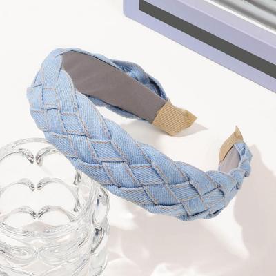 Dámská Džínová čelenka Široký uzel Design s širokým okrajem Retro čelenka do vlasů Doplňky do vlasů na denní párty