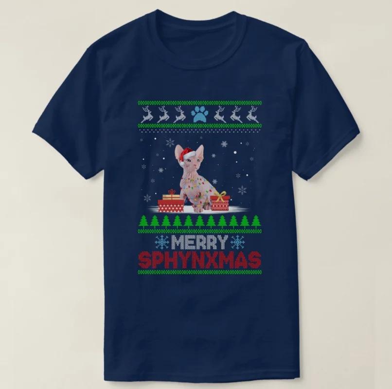 Merry Christmas Sphynx Cat Xmas Santa Funny Cat Loves T-Shirt 100% Cotton O-Neck Short Sleeve Casual Mens T-shirt Size S-3XL