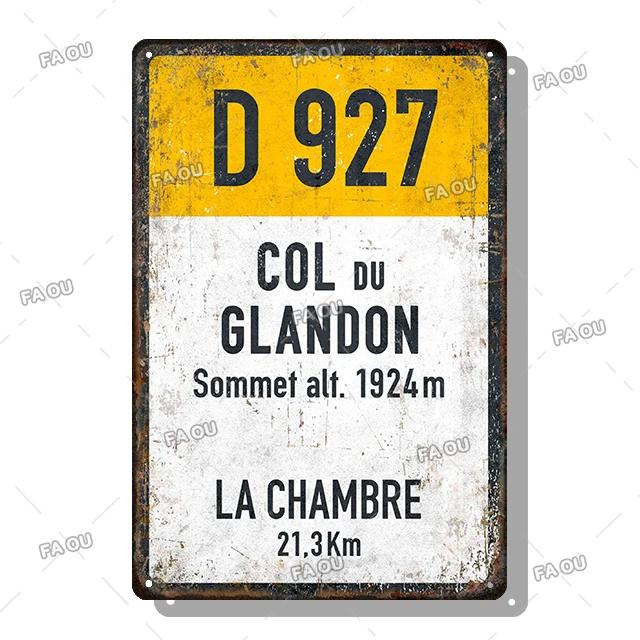 

Alpe d Huez Mont Ventoux Col du Galibier Col du Télégraphe Tour de Francia Vintage Style Bicycle Tin Sign Gift for Cyclist 30x40cm(11.8x15.7inch)