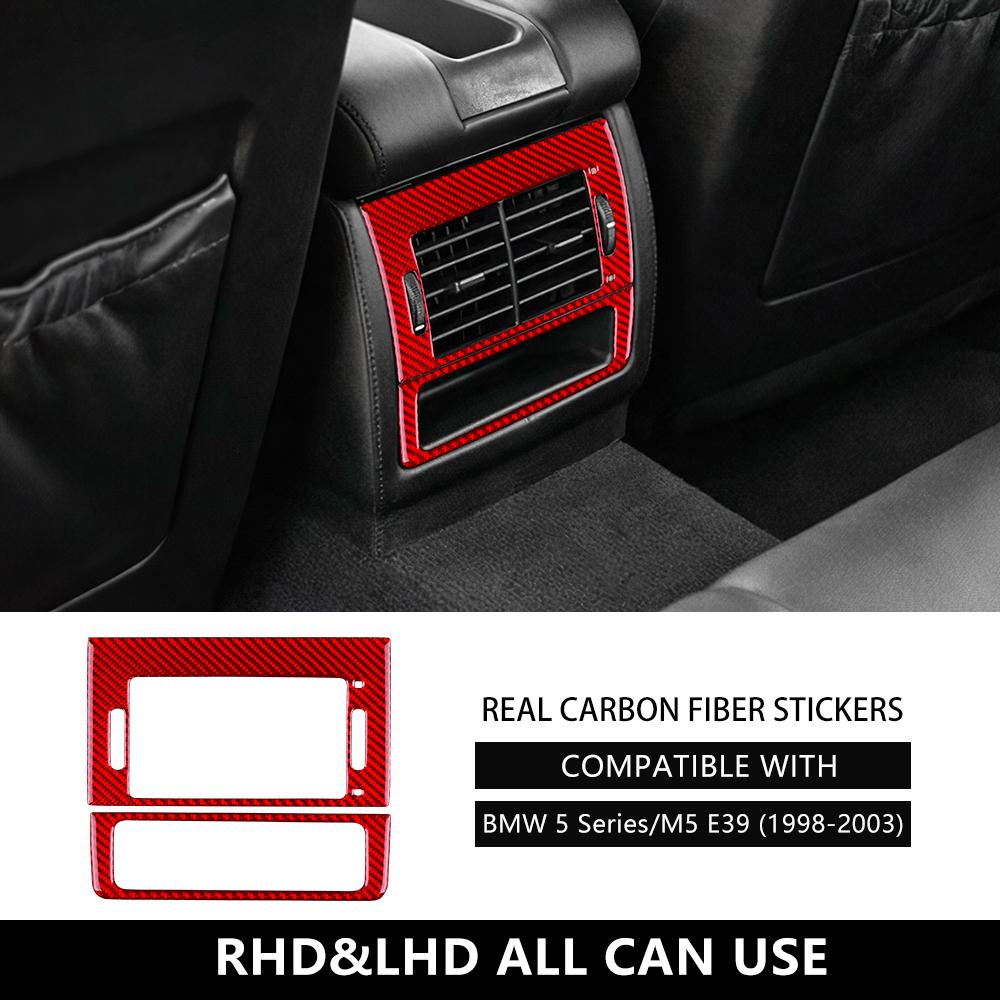 Real Carbon Fiber Car Rear Back Air Outlet Vent Frame Cover For BMW 5 Series E39 M5 1998-2003 Interior Trim Stickers Accessories