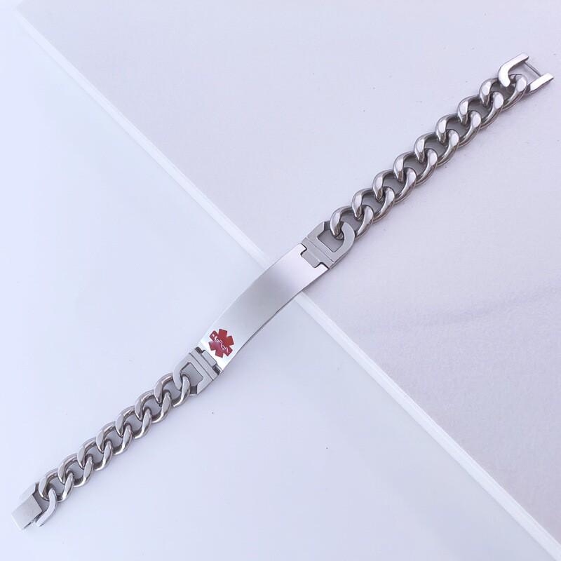 Custom Engraved Stainless Steel Medical ID Bracelet Men Women Geometric Design Hypoallergenic Adjustable Bangle 12mm Steel Bracelet