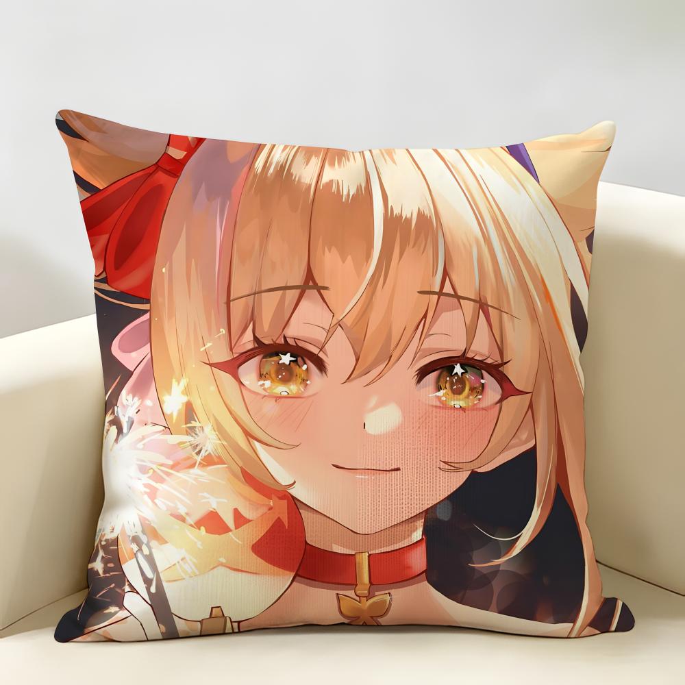 Yoimiya Genshin Impact Cushion Cover Natural Linen Organic Fabric DoubleSided Printing Room Sofa Decor Pillow Case