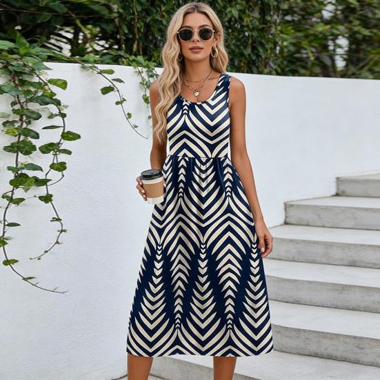 Women's Summer Dress Topiary Print Sleeveless Crewneck Swing Dress Casual Beach Vacation Flowy A-line Sundress