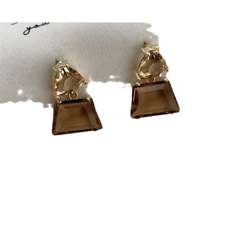 Maillard Herbst-Winter Braune Kristall-Steckohrringe: Einfache Retro Vielseitige Koreanische Stil Damenohrringe