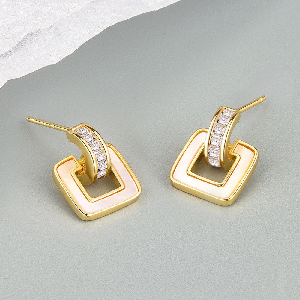 2025 New Fashion Latest Design Exquisite square Full Paving Cubic Zirconia Simple Women s Earrings Fashion Accessories Set золотой