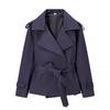 ZARZ Womens Casual Solid Color Belted Short Jacket Loose Fit Blazer Collar Daily Wear