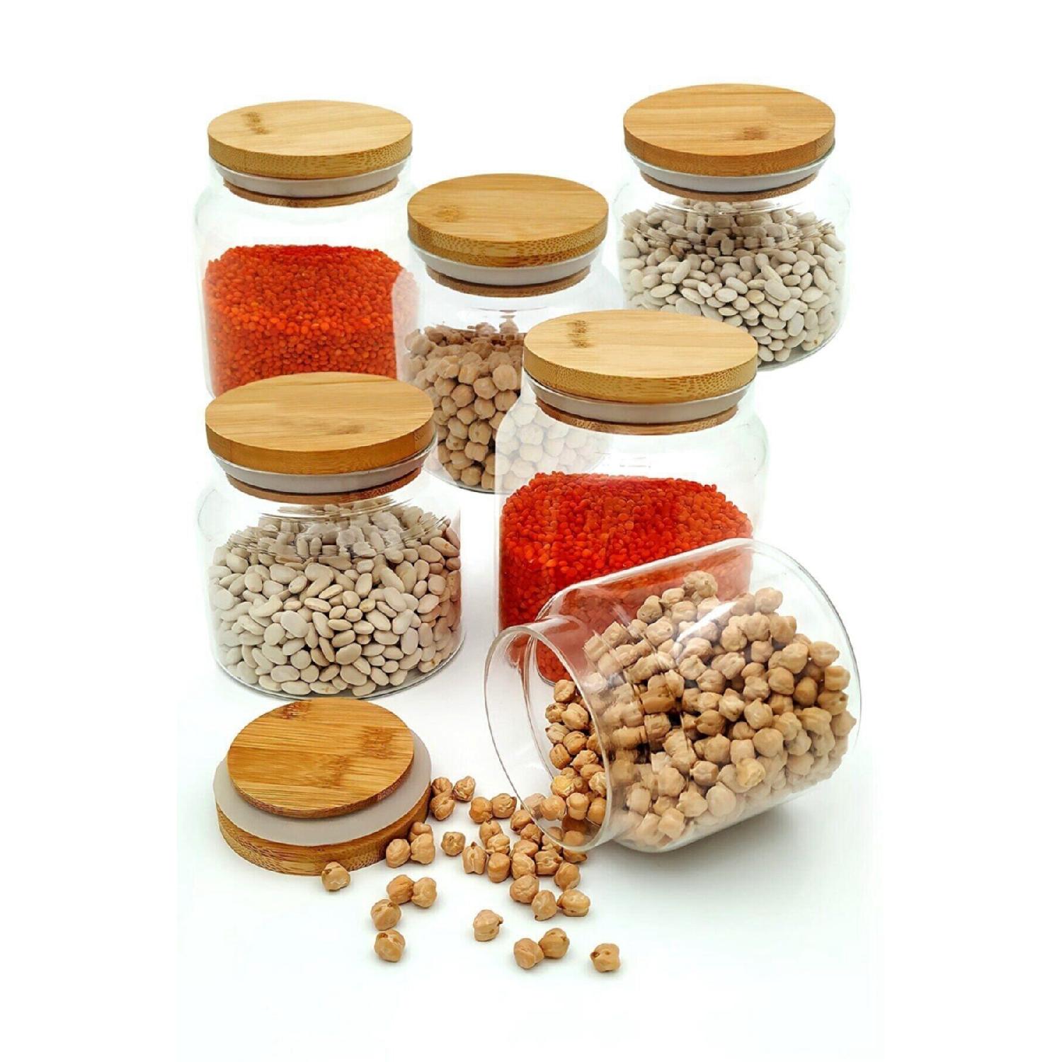 

6 шт. Вакуумная бамбуковая крышка 500 мл стеклянная банка для специй