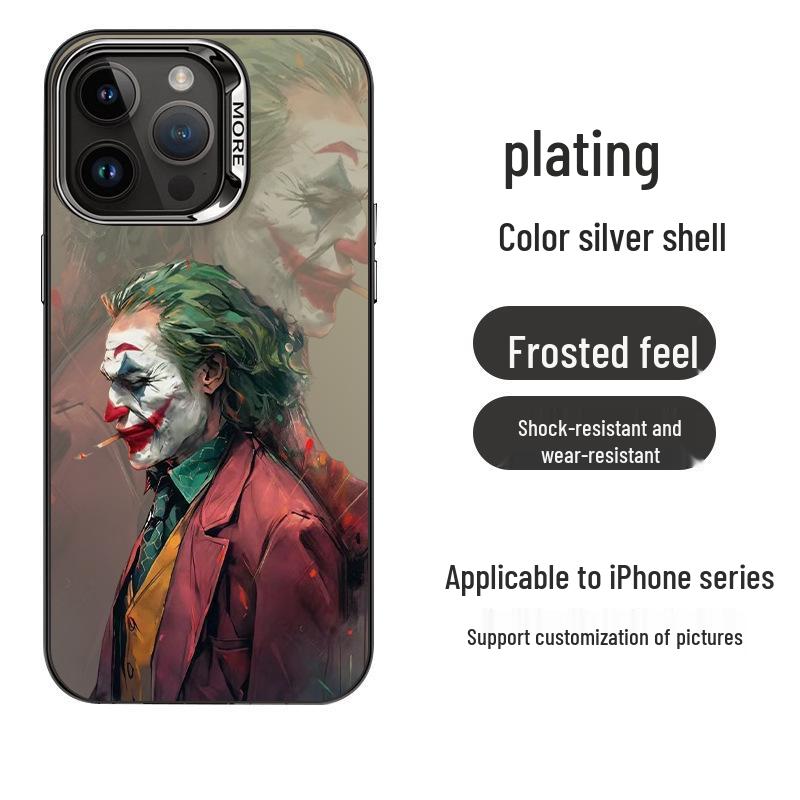 

Clown Personality Electroplated Silver Case for Apple iPhone 11, 12, 13, 14, 15 Pro Max - Drop-Proof, European & American Style X