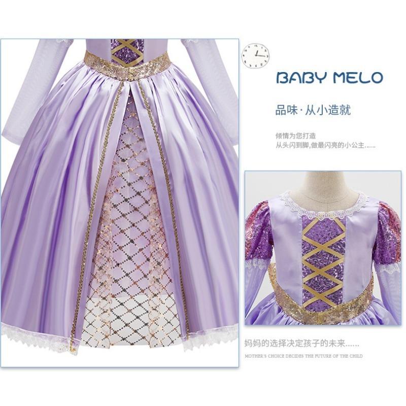 Lila Prinzessinnen-Netzkleid mit langen Haaren, Halloween-Märchenparty-Bühnenkleid für Mädchen