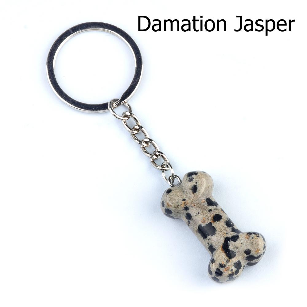 1Pc Reiki Healing Natural Stone Keychain Key Finder Bone Shape Crystal Gemstone Pendant Key Chain for Decor Phones, Bag, Halloween Gifts 20×34 Mm