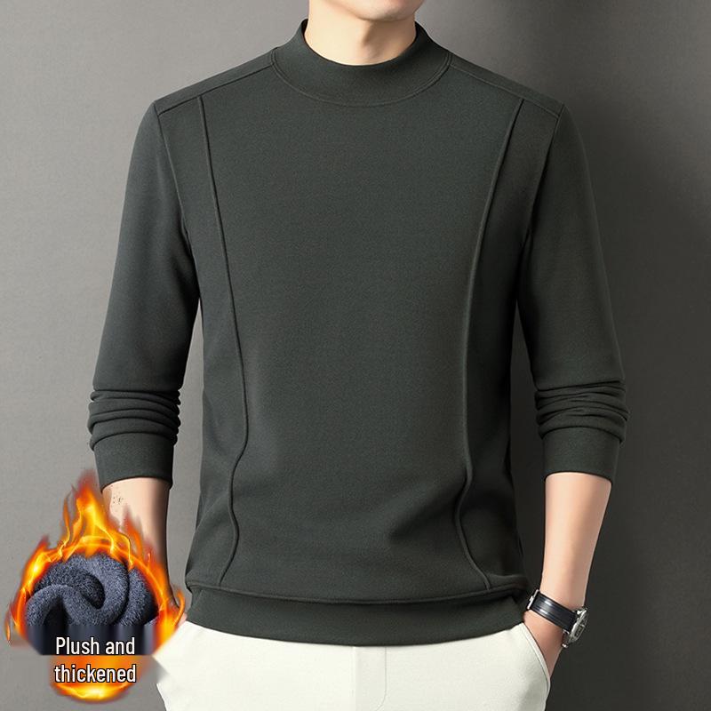 Men's Versatile Winter Fleece Sweatshirt, Half-High Collar, Solid Color, Long Sleeve, Thick Base Layer for All Ages.