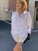 Women's Mid-Length Designer White Shirt Jacket, Thin Long-Sleeve, Loose Korean Style for Spring and Autumn
