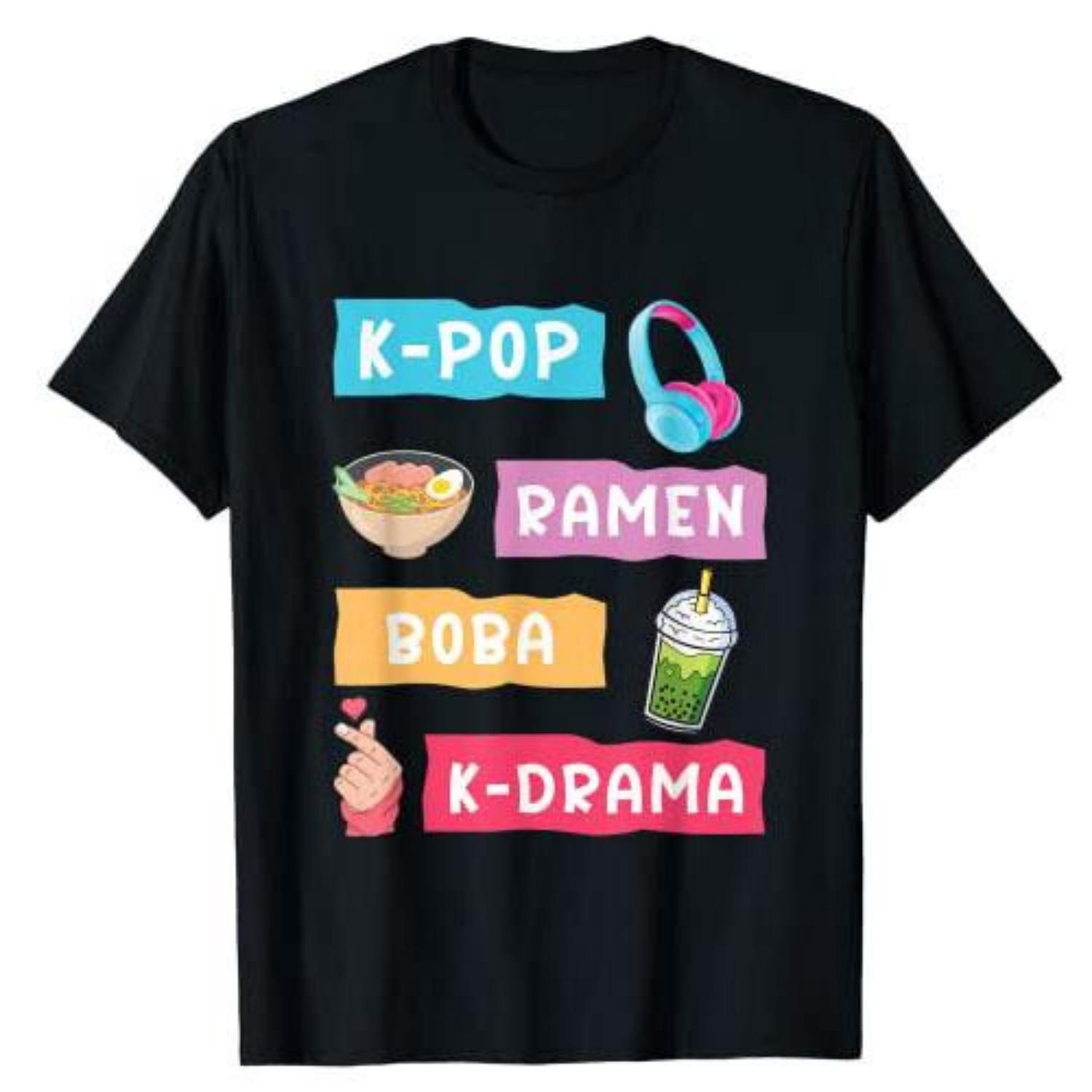 

K-Pop Мода для фанатов корейских K-Драм и K-Pop Футболка в подарок Девичья мода Южная Корея Одежда Стиль жизни Графическая футболка Повседневный топ S чёрный