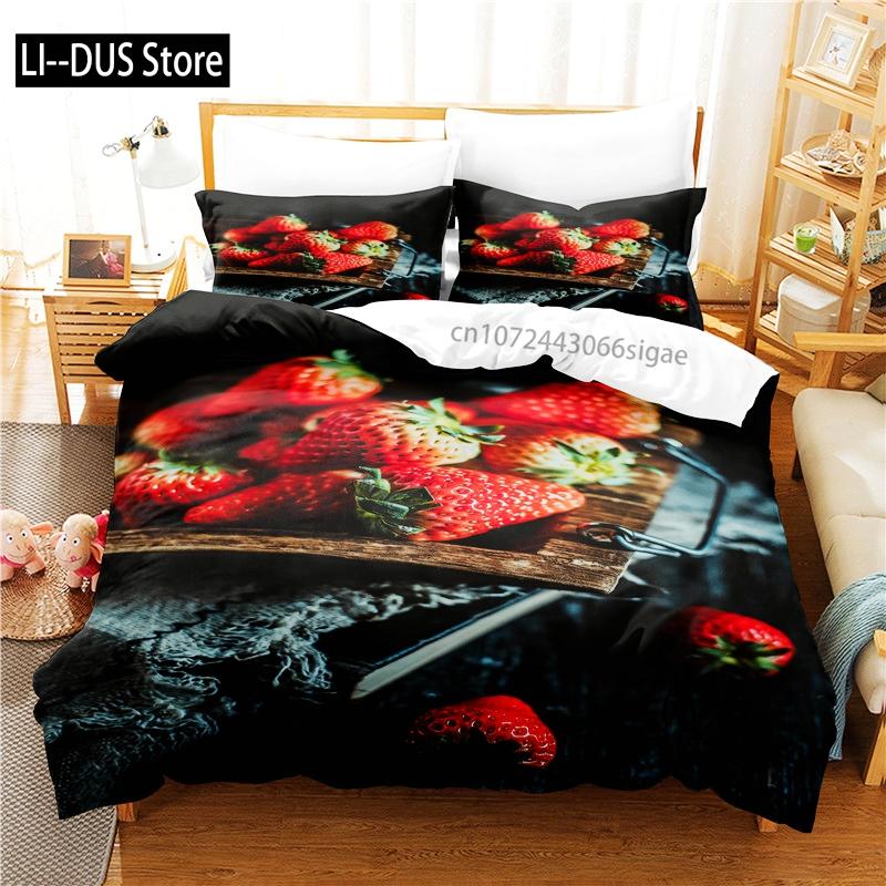 

Comforter Strawberry Bedding Set 3D Bedding Digital Printing Queen Size Bedding Set Fashion Design Comforter (quilt)-EU Single(135*200cm)3pcs
